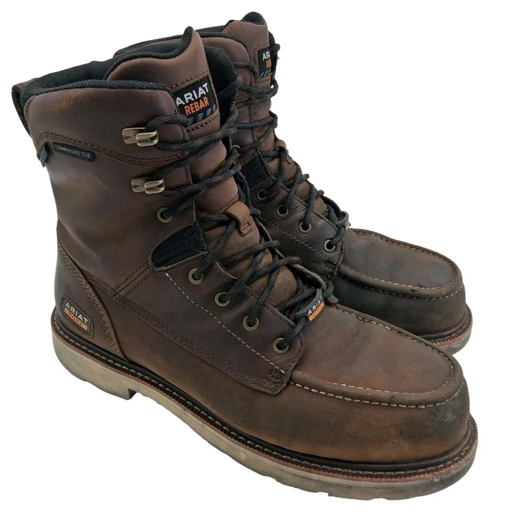 Ariat Rebar Boots Mens Size 11 EE Brown Leather Waterproof Work Composite Toe